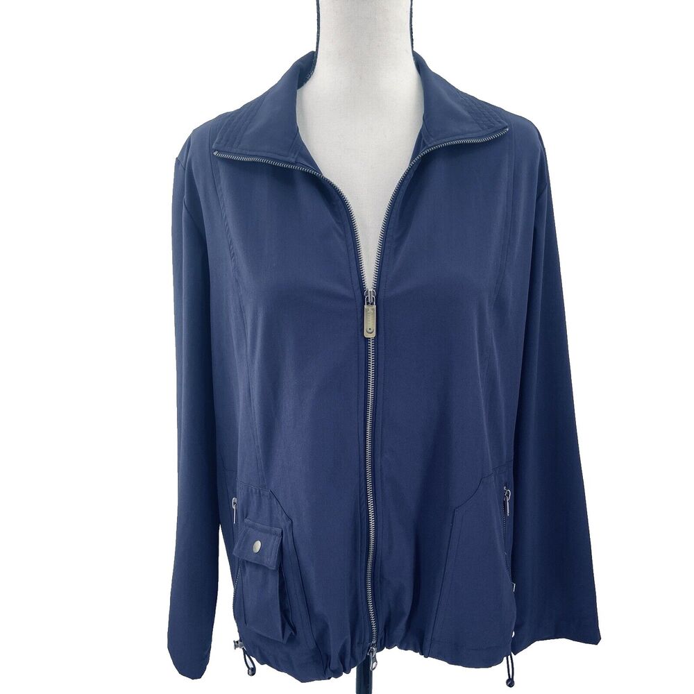 Chico's Zynergy Sz 1 M 8 Blue Lightweight Jacket Womens Zip Pockets Softshell